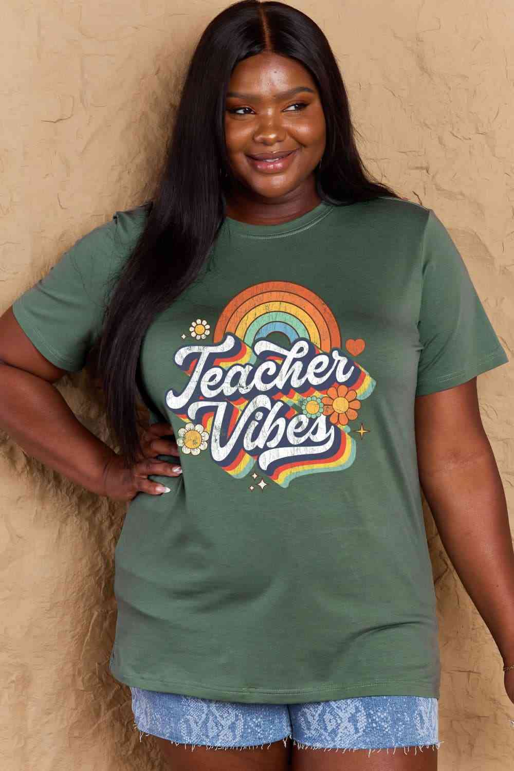 swvws Simply Love Full Size TEACHER VIBES Graphic Cotton T-Shirt