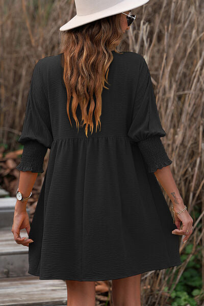 swvws Round Neck Lantern Sleeve Mini Dress