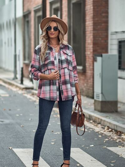 swvws Plaid Button Up Dropped Shoulder Shirt