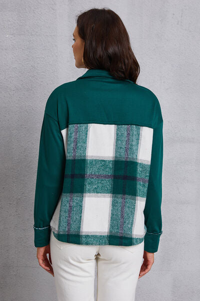 swvws Plaid Snap Down Pocketed Dropped Shoulder Jacket