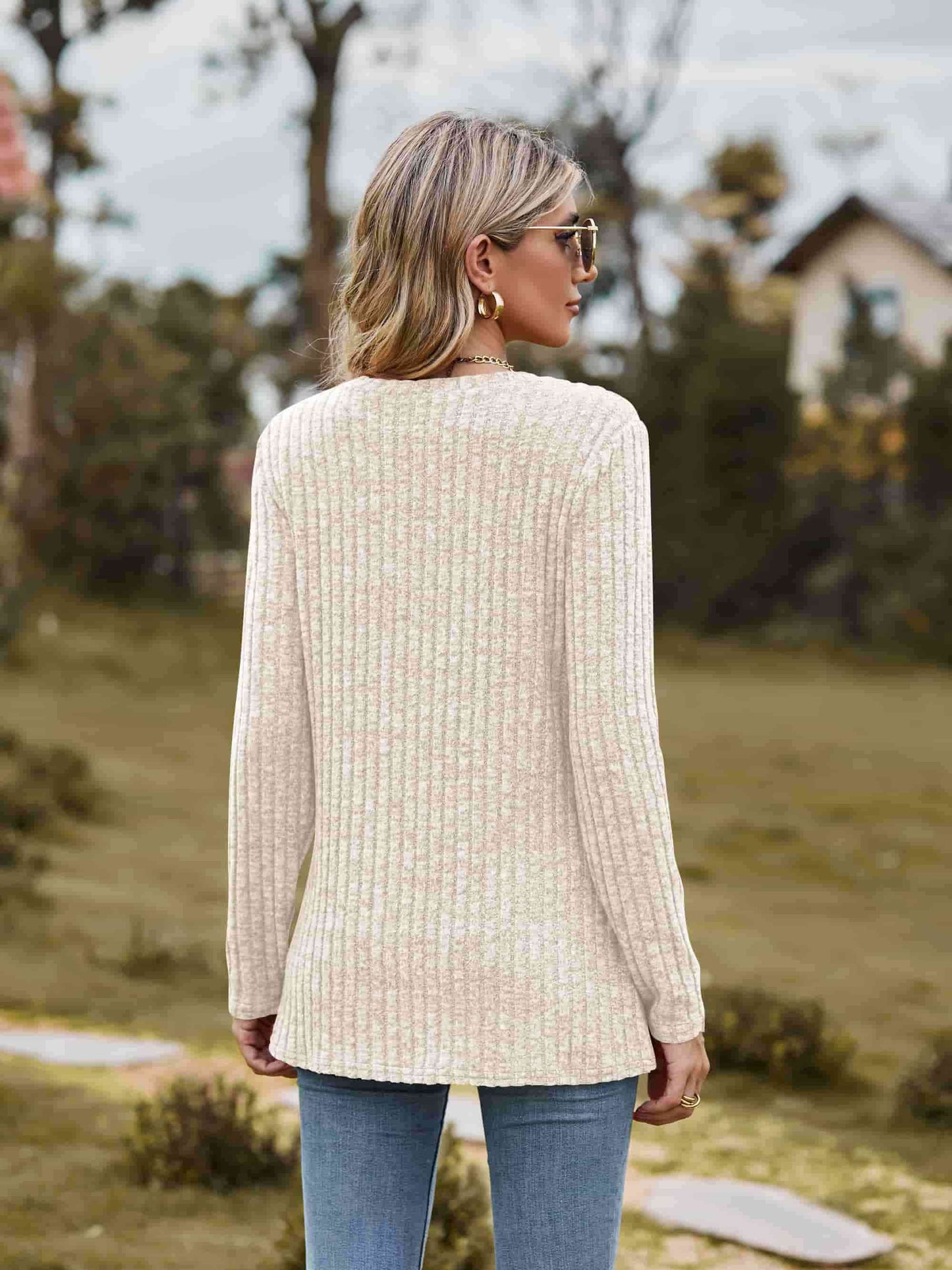 swvws Ribbed Round Neck Long Sleeve Tee