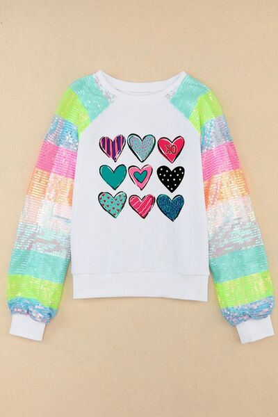 swvws Heart Graphic Sequin Long Sleeve Sweatshirt