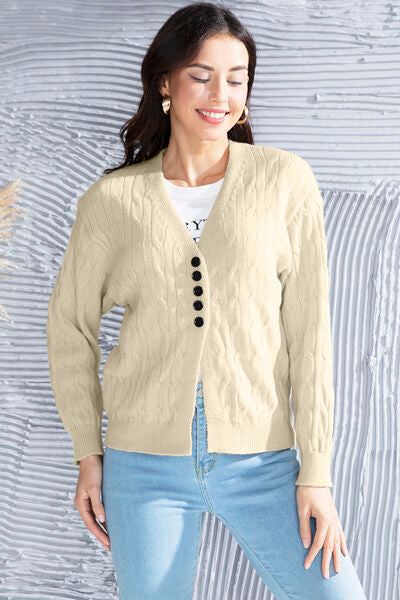 swvws Cable-Knit Button Up Dropped Shoulder Cardigan