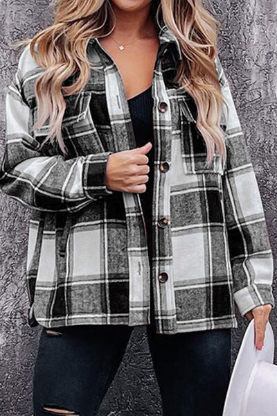 swvws Plaid Pocketed Dropped Shoulder Coat