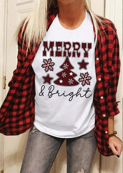 swvws MERRY & BRIGHT Round Neck Short Sleeve T-Shirt