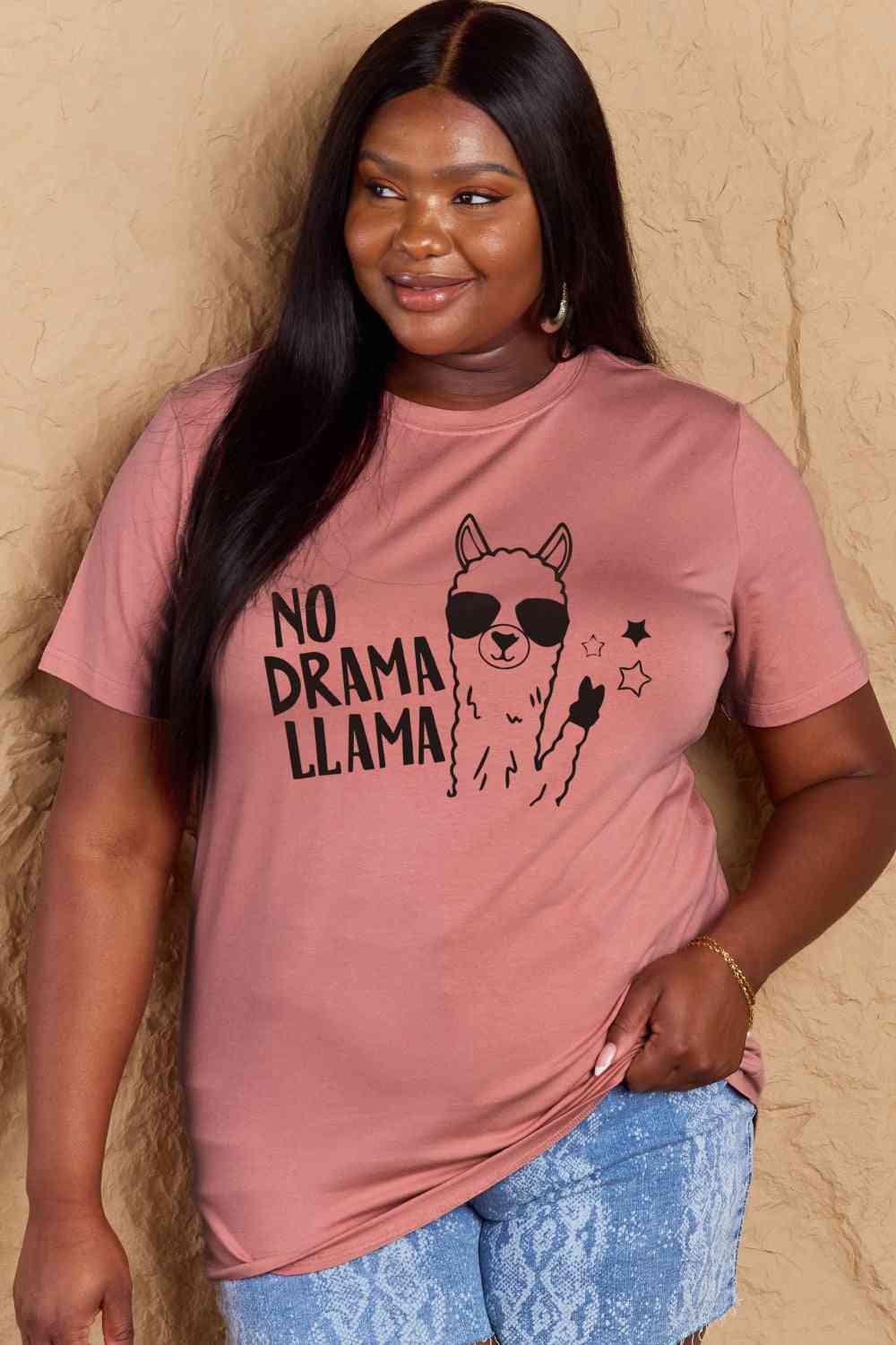 swvws Simply Love Full Size NO DRAMA LLAMA Graphic Cotton Tee