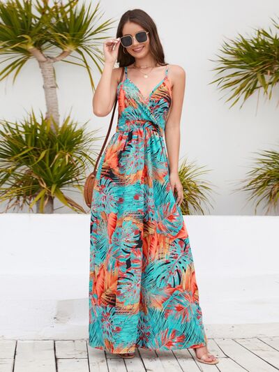 swvws Printed Surplice Spaghetti Strap Dress