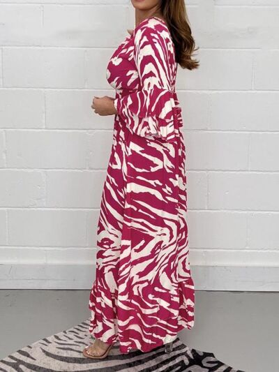 swvws Smocked Printed Flounce Sleeve Maxi Dress