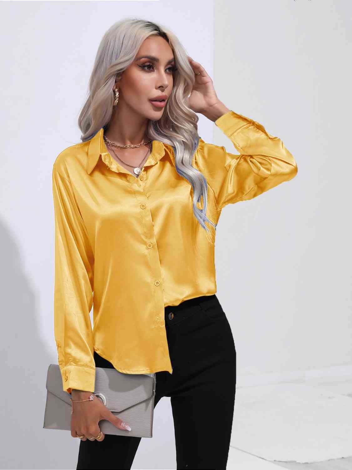 swvws Collared Neck Buttoned Long Sleeve Shirt