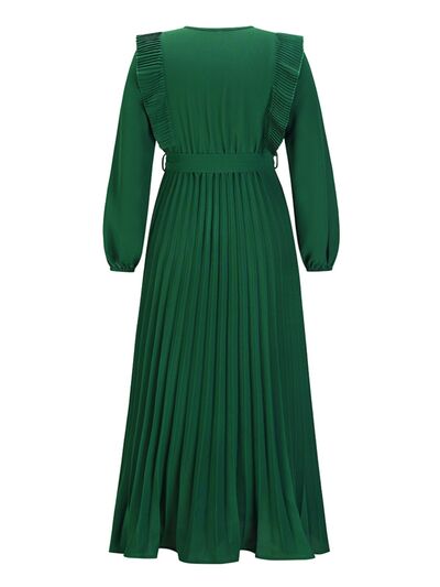 swvws Pleated Surplice Tie Waist Maxi Dress