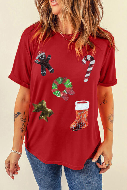 swvws Sequin Christmas Element  Short Sleeve T-Shirt