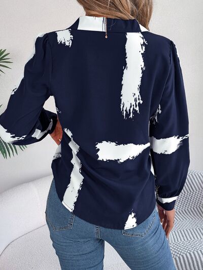 swvws Printed Collared Neck Button Up Shirt