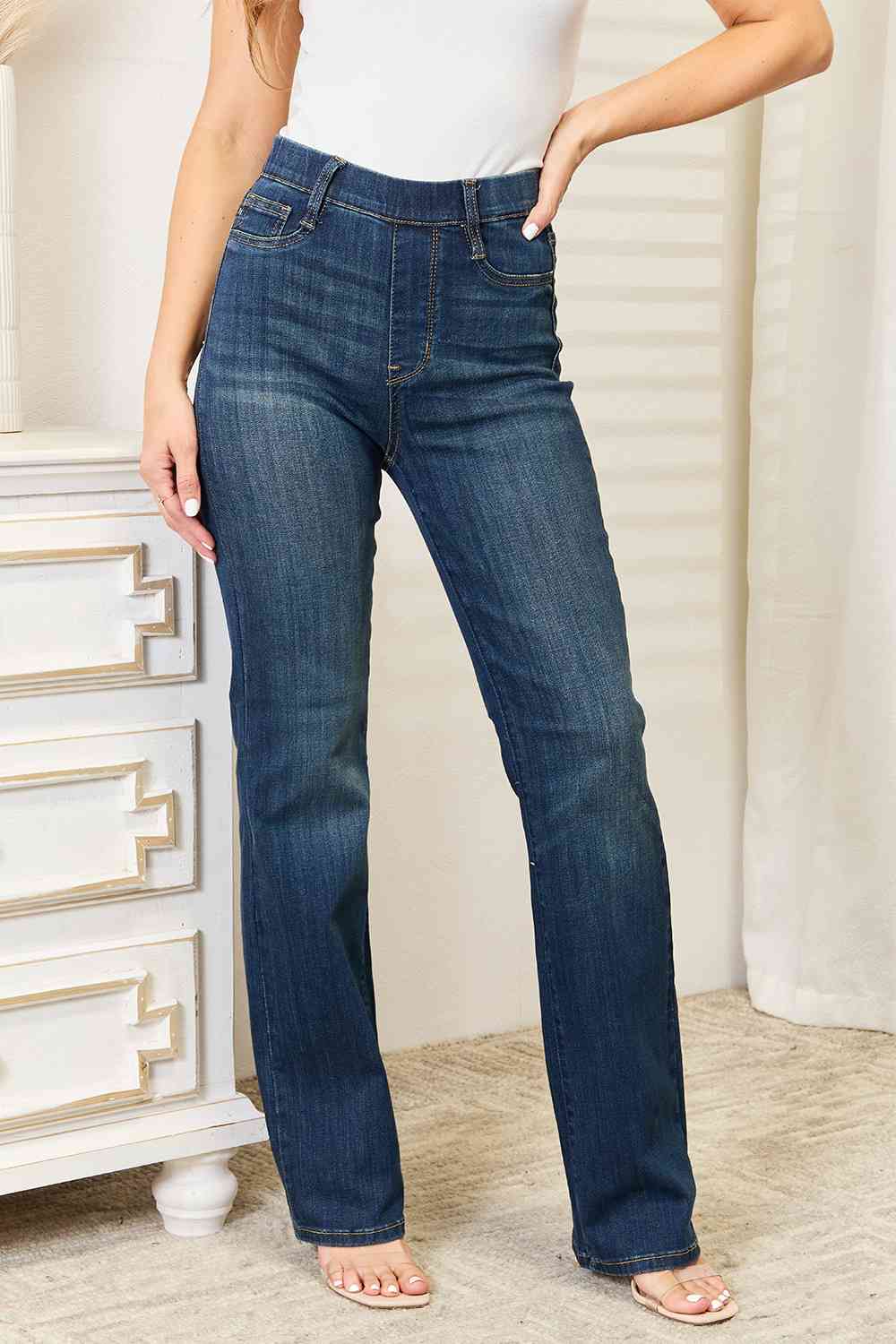 swvws Judy Blue Full Size Elastic Waistband Slim Bootcut Jeans