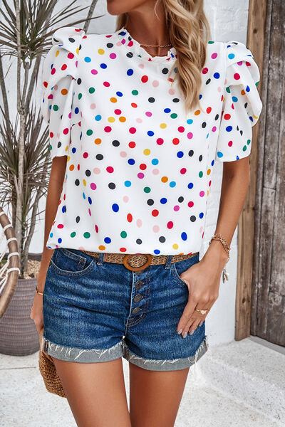 swvws Tied Printed Puff Sleeve Blouse