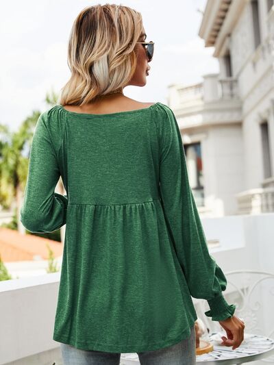 swvws V-Neck Lantern Sleeve Blouse