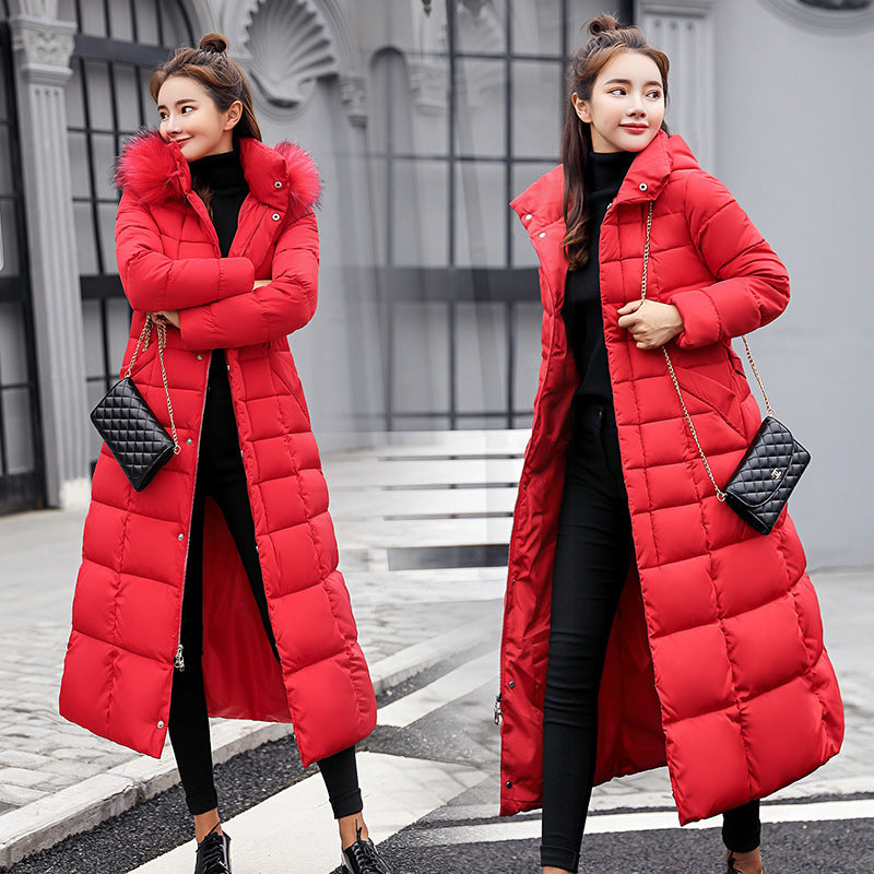 Women's long cotton-padded clothes are over the knee 2023 new winter clothes Korean version with belt slim down cotton-padded clothes and jacket women