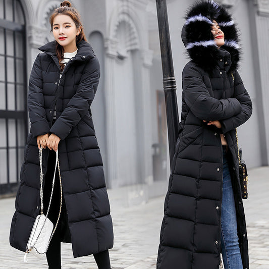 Women's long cotton-padded clothes are over the knee 2023 new winter clothes Korean version with belt slim down cotton-padded clothes and jacket women