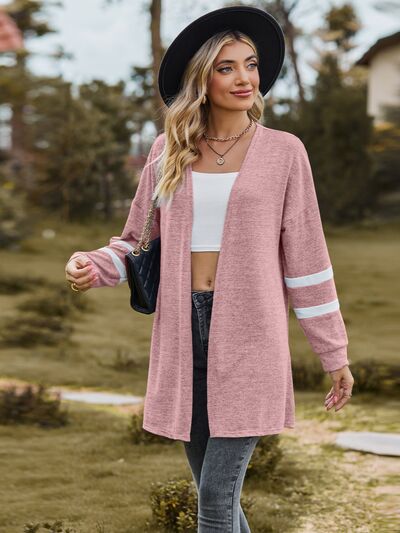 swvws Striped Open Front Dropped Shoulder Cardigan