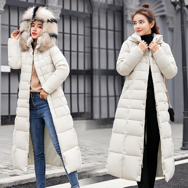 Women's long cotton-padded clothes are over the knee 2023 new winter clothes Korean version with belt slim down cotton-padded clothes and jacket women