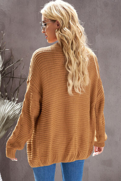 swvws Waffle-Knit Open Front Dropped Shoulder Sweater