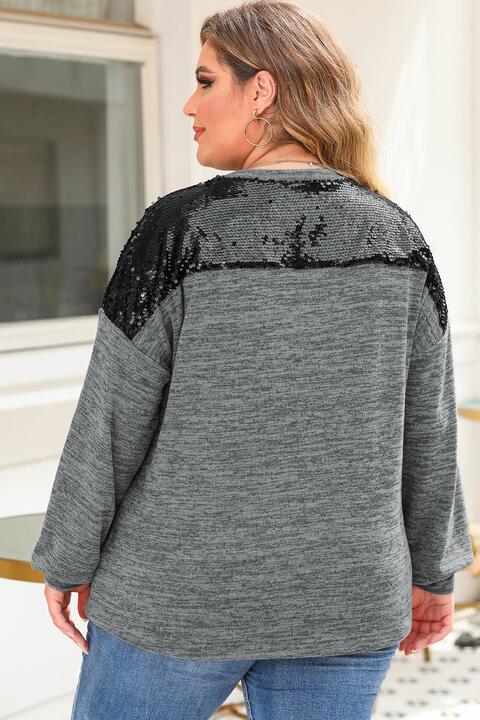 swvws Plus Size Sequin Drop Shoulder Top