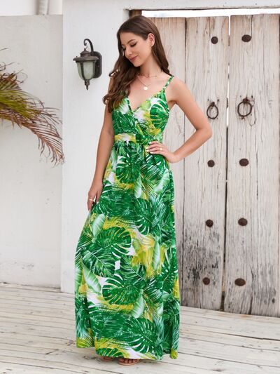 swvws Printed Surplice Spaghetti Strap Dress