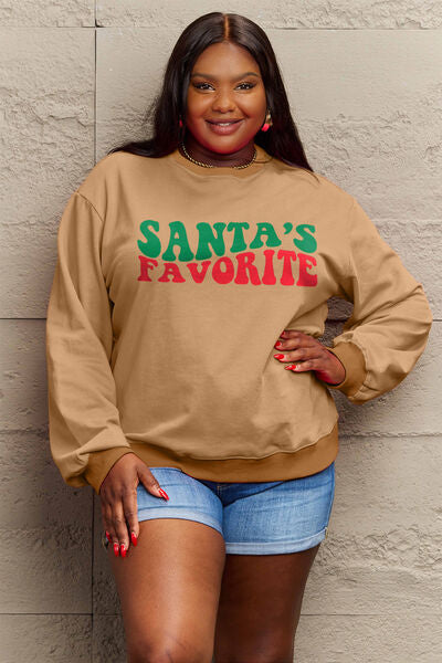 swvws Simply Love Full Size SANTA'S FAVORITE Round Neck Sweatshirt