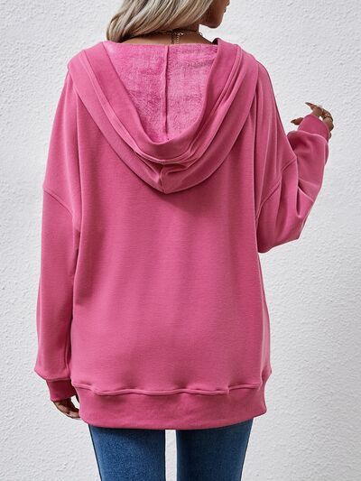 swvws V-Neck Drop Shoulder Long Sleeve Hoodie