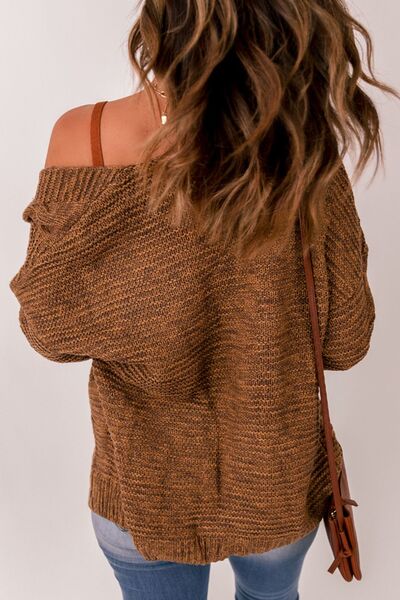 swvws Waffle-Knit Open Front Dropped Shoulder Sweater