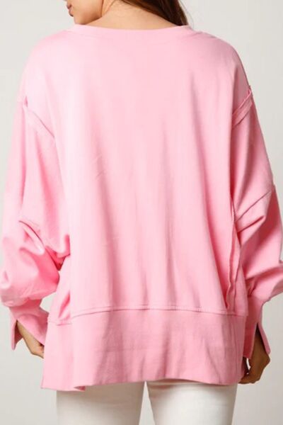 swvws Candy Cane Slit Dropped Shoulder Sweatshirt