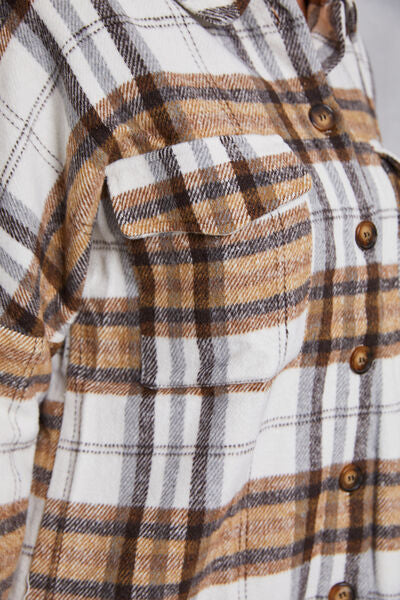 swvws Plaid Button Up Dropped Shoulder Outerwear