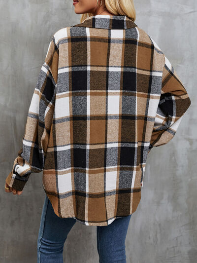 swvws Plaid Button Up Dropped Shoulder Outerwear