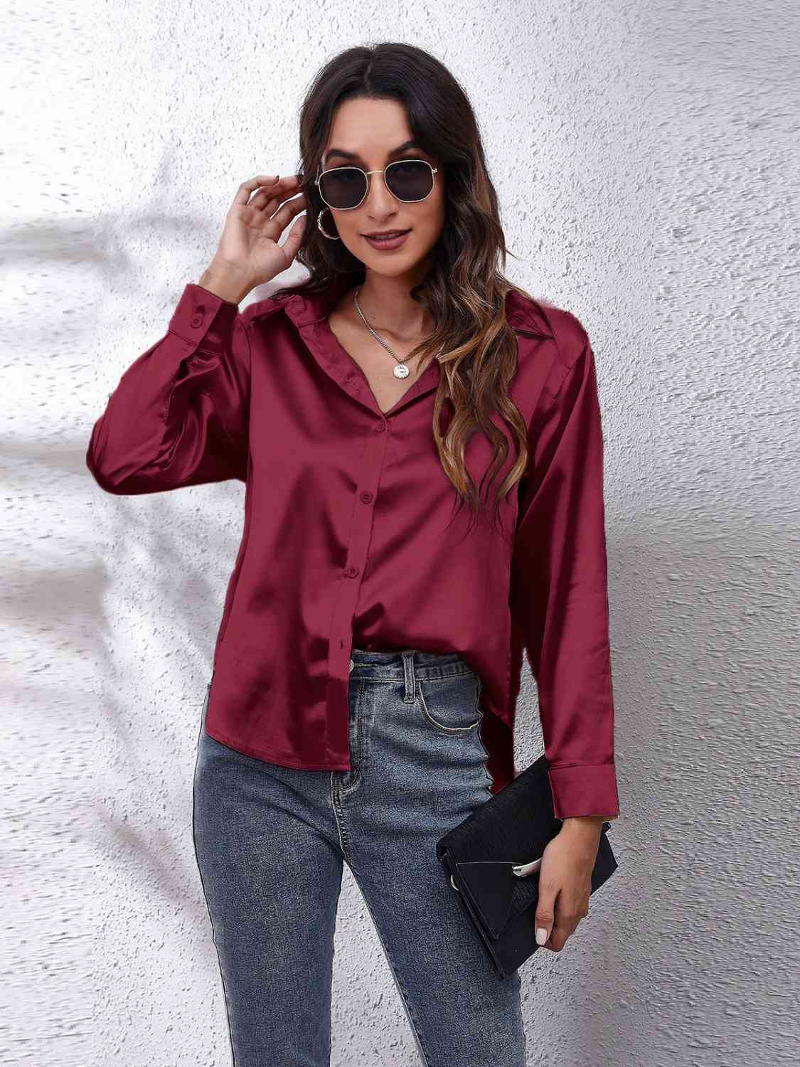 swvws Collared Neck Buttoned Long Sleeve Shirt