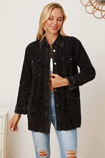 swvws Raw Hem Pocketed Button Up Jacket