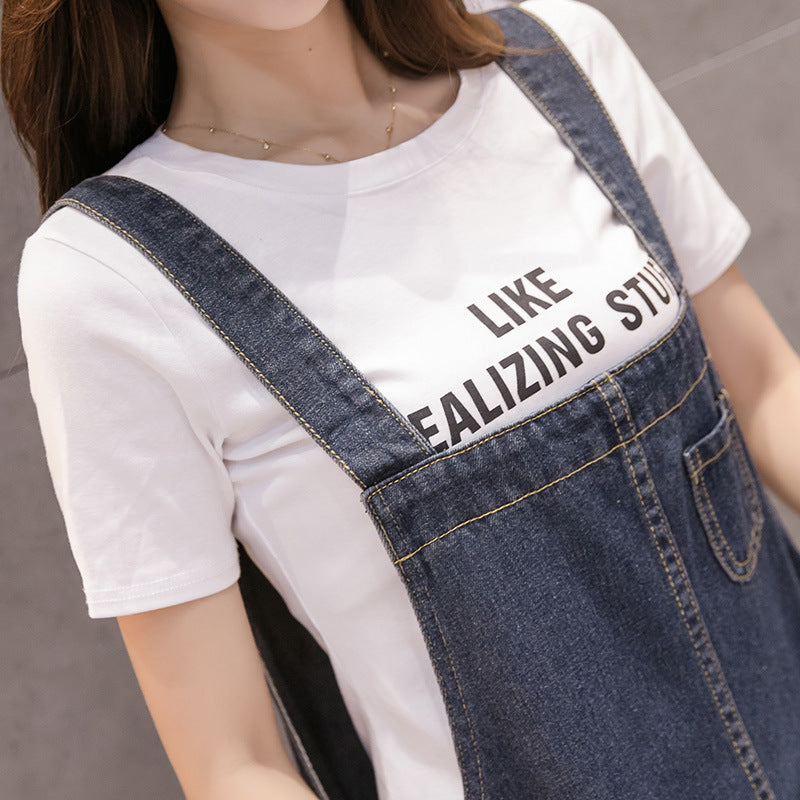 SWVWS European and American Style New Korean Style plus Size Loose Plump Girls All-Matching Jeans Suspender Skirt Mid-Length Slimming Dress Women's Clothing