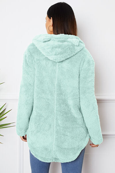 swvws Fuzzy Button Up Hooded Outerwear