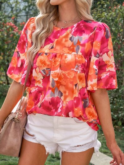 swvws Printed Round Neck Half Sleeve Blouse