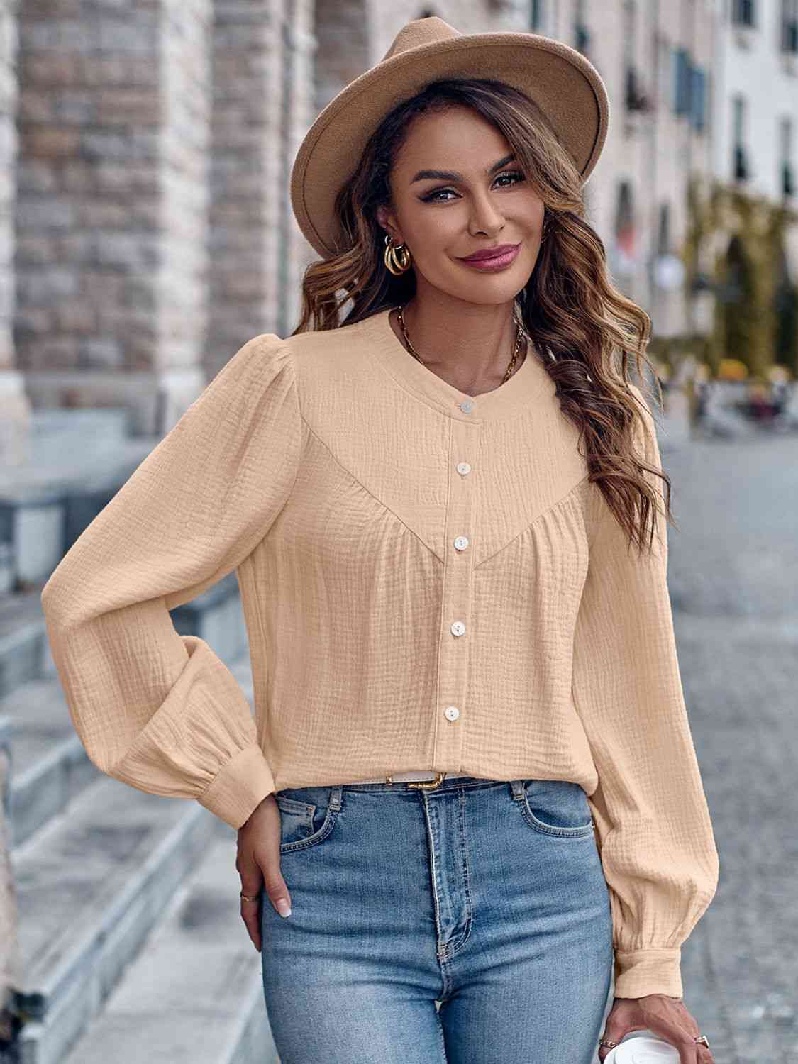 swvws Round Neck Puff Sleeve Shirt