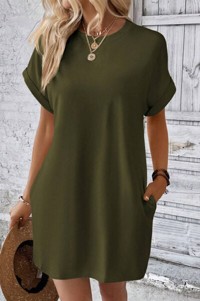 swvws Pocketed Round Neck Short Sleeve Dress