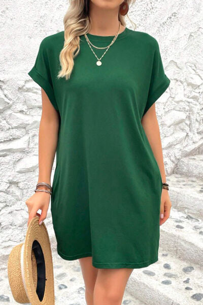 swvws Pocketed Round Neck Short Sleeve Dress