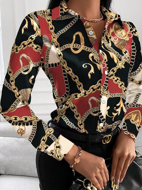 swvws Printed Collared Neck Long Sleeve Shirt