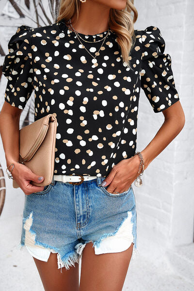 swvws Tied Printed Puff Sleeve Blouse