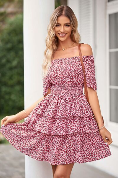 swvws Floral Smocked Short Sleeve Layered Dress