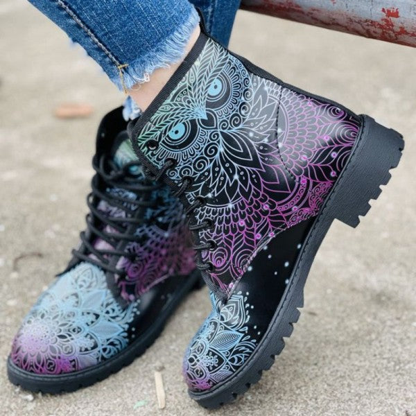 swvws - Black Casual Patchwork Frenulum Printing Round Comfortable Out Door Shoes