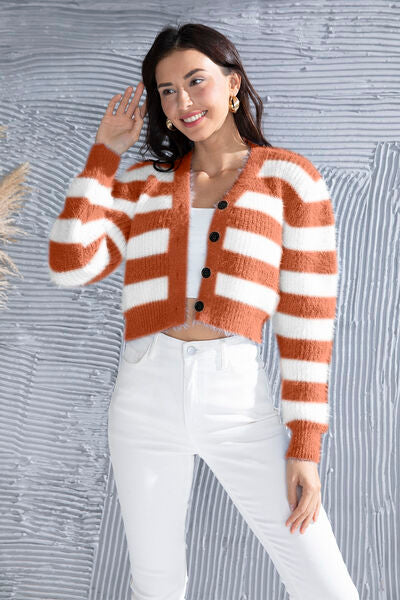 swvws Striped Button Up Cropped Cardigan