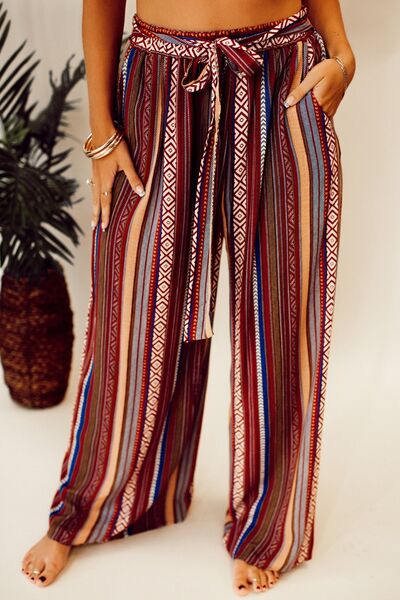 swvws Printed Tied Wide Leg Pants