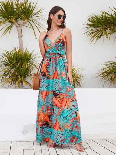 swvws Printed Surplice Spaghetti Strap Dress