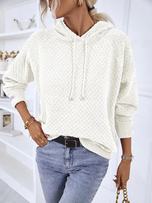 swvws Texture Drawstring Long Sleeve Hooded Sweater