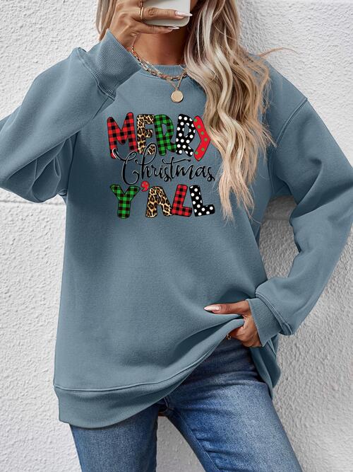 swvws Letter Graphic Round Neck Long Sleeve Sweatshirt