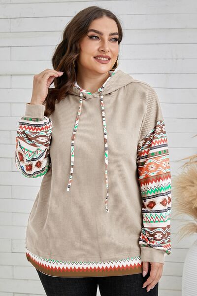 swvws Plus Size Waffle-Knit Geometric Dropped Shoulder Hoodie